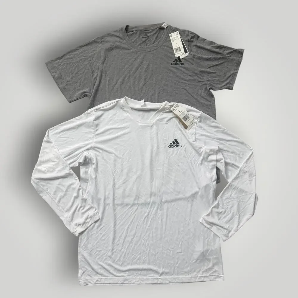 Adidas Men’s L Athletic Shirt Lot of 2 NWT Training Tees Gray White